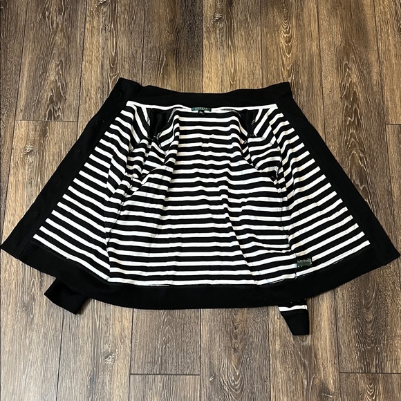 Lauren Ralph Lauren Striped Cardigan Sweater Silver Buttons Black Coastal Large - Picture 4 of 13